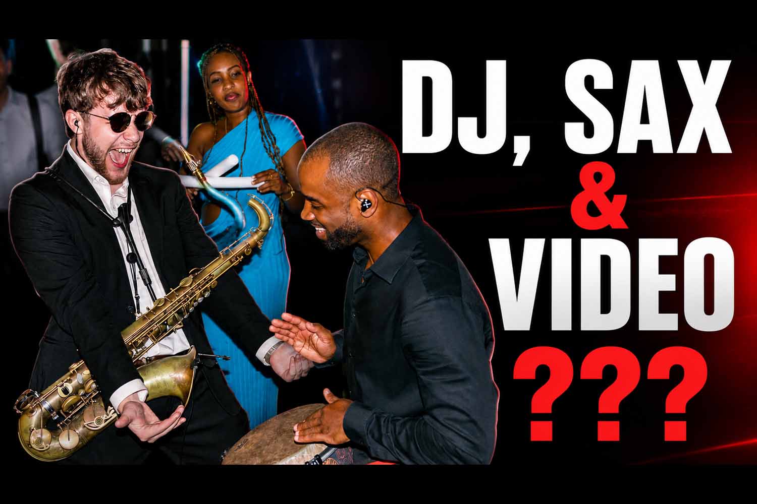 DJ AXCESS performing with a live saxophone player during a wedding reception at Jorgensen Farms Oak Grove.