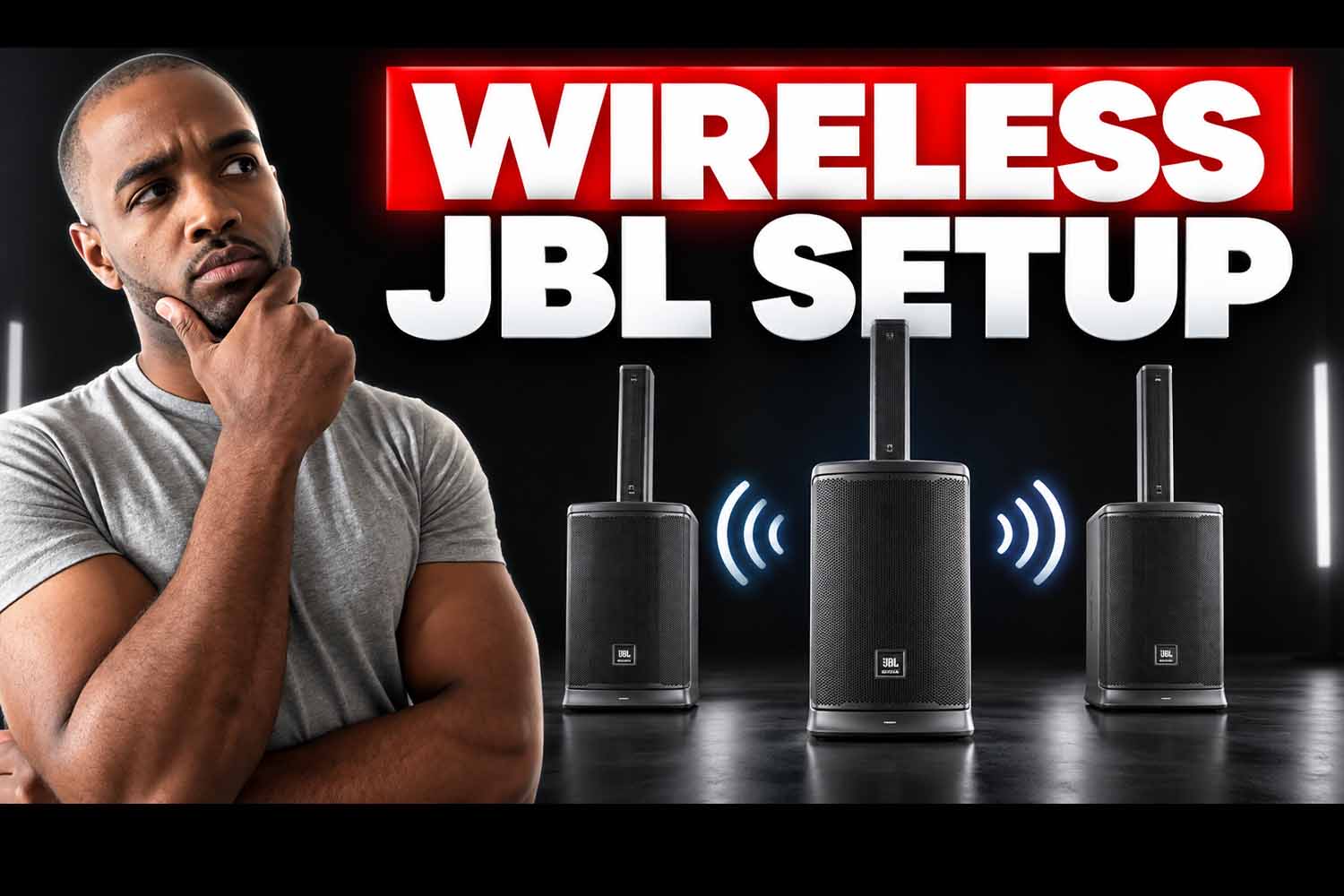 DJ AXCESS testing three JBL EON ONE MK2 speakers with Shure SLX-D+ wireless audio at a corporate event in Columbus.